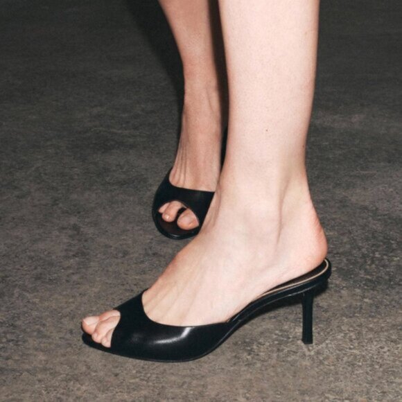 ZARA Leather Peep Toe Black Heel Sandals - Picture 3 of 11